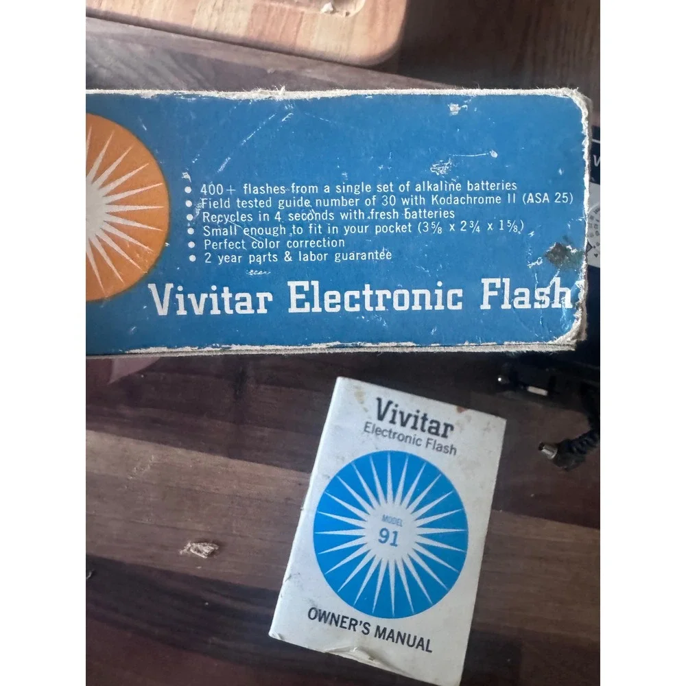 Vintage Vivitar Model 91 Electronic Flash Made In Japan w/ Box & Manual Untested